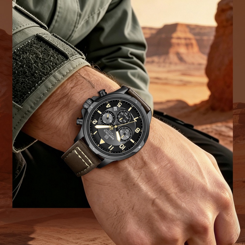 Leather Watch Band Men - NAVIFORCE Male Unique Design Wristwatches Chronograph