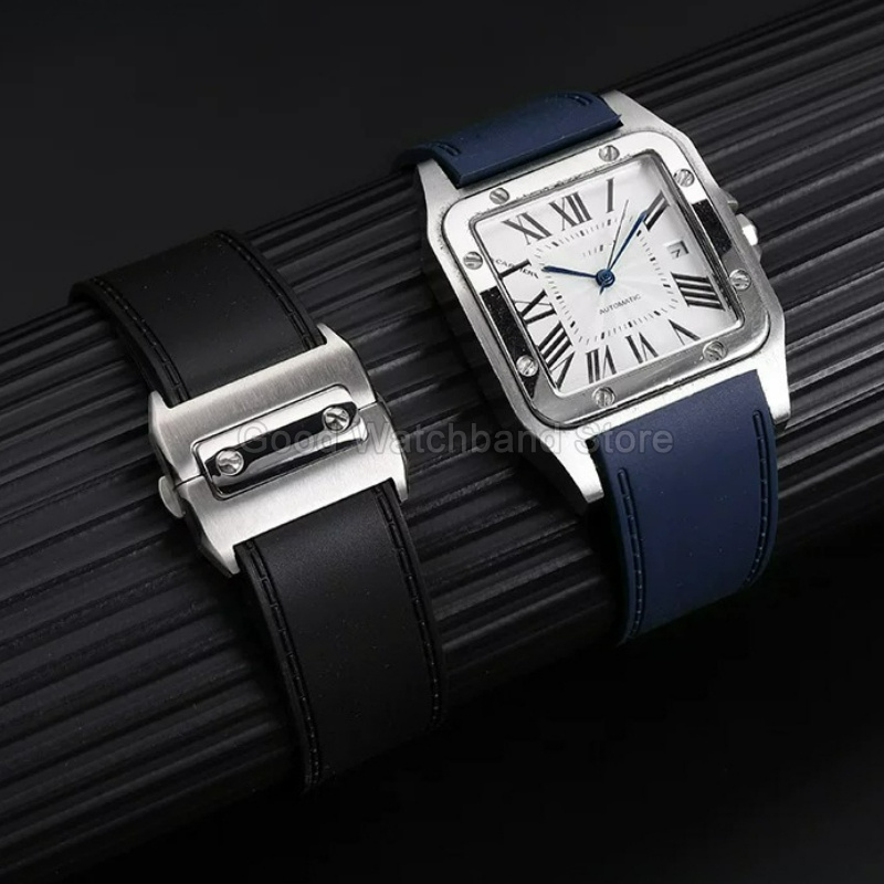 Black Blue High Quality Rubber - Cartier Watch Santos recension och pris